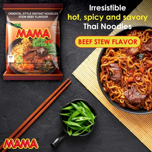 Miniatura 2 de MAMA Noodles Beef Stew Instant Spicy Fideos con deliciosos sabores tailandeses, fideos picantes y picantes, sin grasas trans con menos calorías que