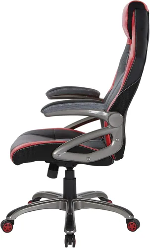 Miniatura 6 de OSP Home Furnishings Race Car - Silla ajustable para juegos, cuero consolidado gris carbón con detalles rojos