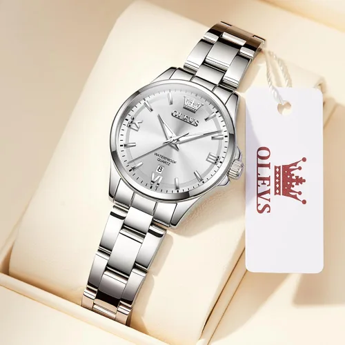 Miniatura 5 de OLEVS Reloj de pulsera para mujer, elegante, con diamantes, analógico, de cuarzo, de dos tonos, de acero inoxidable, impermeable, luminoso