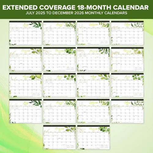Miniatura 2 de Decorably Calendario de escritorio estético de 18 meses de vegetación dorada 2025-2026 de julio de 2025 a diciembre de 2026, calendario