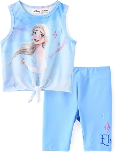Miniatura 15 de Disney Stitch, Frozen, Minnie Mouse, Princesa, Winnie Tank Top+Shorts Dolphin para niñas, conjunto deportivo de entrenamiento de verano