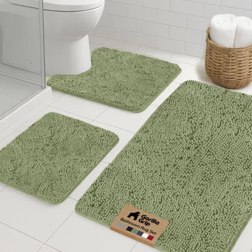 Miniatura 43 de GORILLA GRIP - Juegos de alfombras de baño, juego de 2 alfombras de chenilla suave, alfombra base para inodoro y alfombra de 30 x 20, alfombras Negro