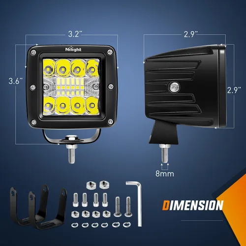 Miniatura 2 de Nilight 2 cubos LED de 3 pulgadas y 42 W mejorados, combo de inundación de puntos, luces antiniebla todoterreno de conducción cuadrada de 12 V, 5