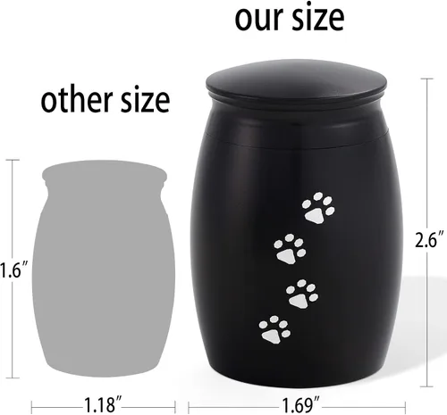 Miniatura 2 de Urnas de cremación pequeñas de 2.67 pulgadas para cenizas de perros o gatos, mini recuerdo de cenizas negras para mascotas con huella de pata