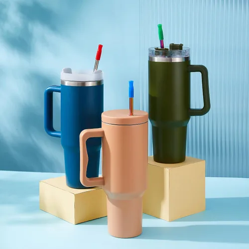 Miniatura 3 de Paquete de 4 popotes reutilizables de acero inoxidable para vaso Stanley de 40 onzas, popotes de metal extra largos de 12 pulgadas para Stanley
