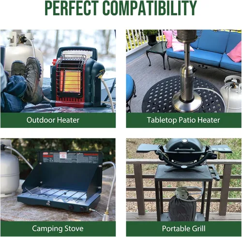 Miniatura 5 de La manguera de propano de 8 pies conecta la parrilla/calentador portátil de 1 libra a un tanque de propano de 20 libras, para Buddy Heater, parrilla