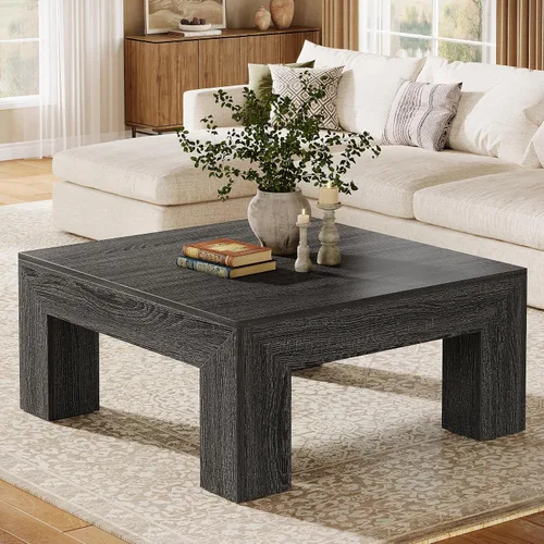 Miniatura 8 de Tribesigns Mesa auxiliar cuadrada de 39.4 pulgadas para sala de estar, mesa de cóctel central de decoración de granja con patas de madera