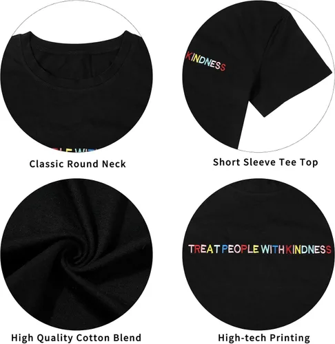 Miniatura 5 de ALLTB Treat People with Kindness - Camisa de mujer con bordado inspirador gráfico para profesoras, camisetas casuales de manga corta positivas