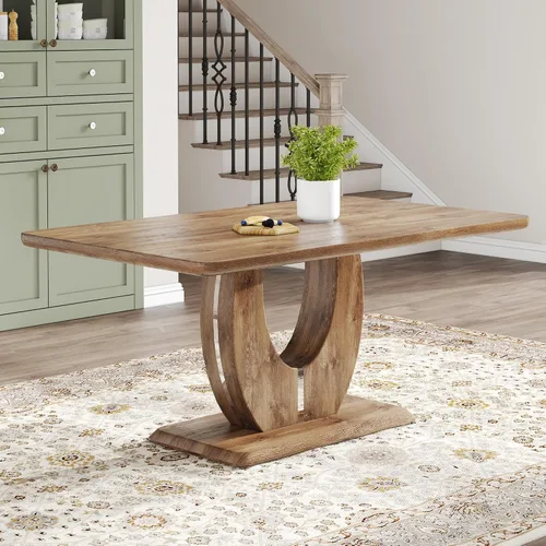 Miniatura 15 de JUFU Mesa de comedor de mármol sintético de 63 pulgadas para 4-6 personas, moderna mesa rectangular de cocina y comedor, mesa de MDF de aspecto