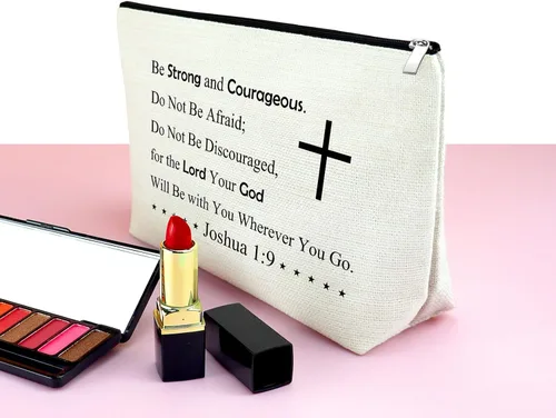 Miniatura 3 de Mxrymvu Regalos cristianos para mujer bolsa de maquillaje, Josué 1:9