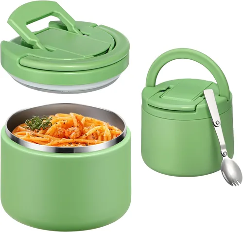 Itslife Termo de sopa aislado al vacío de 14 onzas para comida caliente, recipiente de almuerzo para niños con tapa de hebilla a prueba de fugas,