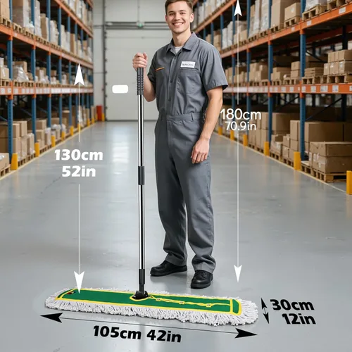 Miniatura 4 de MASTERTOP - Mopa de polvo comercial de 42 pulgadas para limpieza de suelos, trapeador plano grande con mango largo, escoba de barrido con 2 Verde
