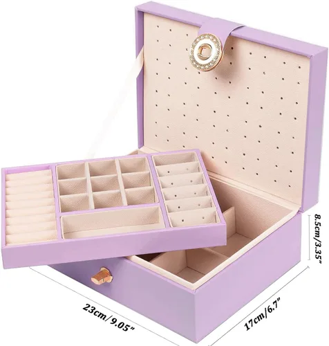 Miniatura 33 de Joyero de pendientes para mujeres y niñas, organizador de aretes de 5 capas, caja organizadora de joyas blanca con candado, collares y aretes