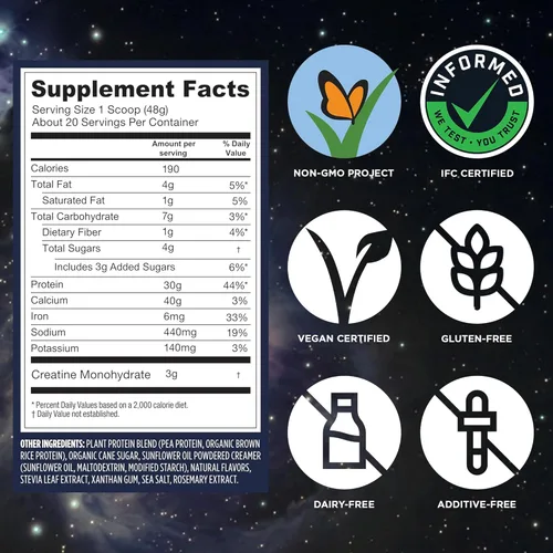 Miniatura 5 de Vega Protein + Creatina - 30 gramos de proteína a base de plantas, sabor a vainilla, 20 porciones, 3 gramos de creatina, 5 gramos de BCAA, vegano