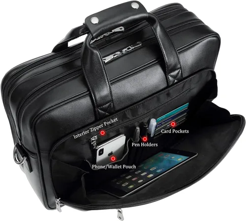 Miniatura 3 de Maletín para portátil de 17.3 pulgadas de cuero de grano completo sólido grueso para hombre, bolsa de mensajero clásica para viajes de negocios