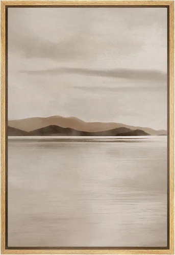 Miniatura 23 de SIGNFORD - Lienzo enmarcado para pared, arte de pintura grunge duotono blanco bronceado, trazos abstractos, formas ilustradas, arte moderno
