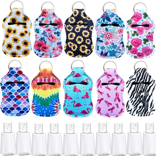 Miniatura 3 de Juego de 40 llaveros de botellas de viaje con soporte para muñequera, soporte para desinfectante de manos con botellas vacías