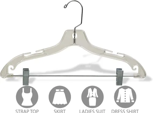 Miniatura 3 de Percha de plástico transparente junior con almohadillas ajustables, caja de 100 perchas planas de 14 pulgadas que ahorran espacio con muescas