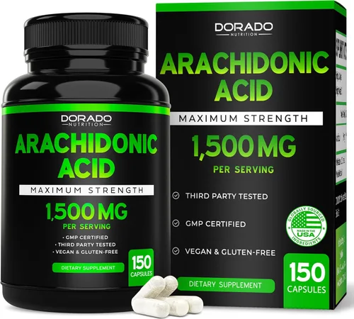 Suplemento de ácido araquidónico de 1500 mg (150 cápsulas), suplemento muscular y de fuerza para masa muscular y recuperación para hombres y