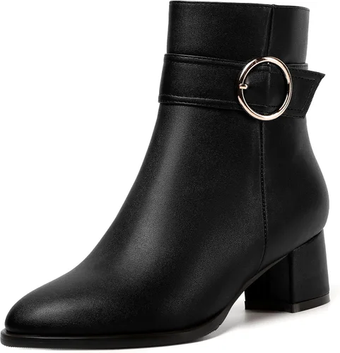 Miniatura 23 de NUMALEO Botas de tobillo de mujer con cremallera mate, puntera redonda, para fiesta, con tacón bajo grueso sólido, 5 cm