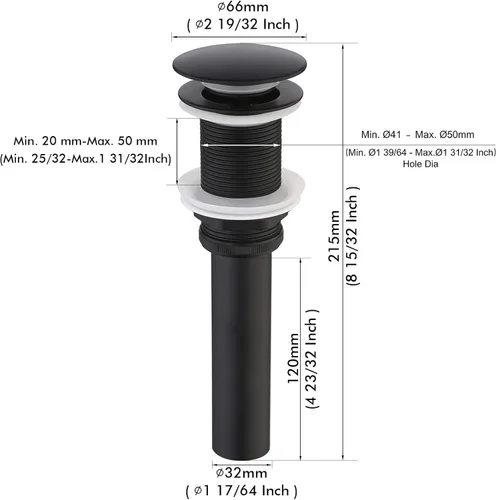 Miniatura 4 de KES Drenaje desplegable sin desbordamiento con colador desmontable para fregadero de baño, color negro mate, S2018D-BK
