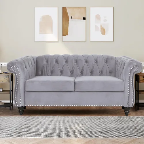 Miniatura 9 de QHITTY Juego de 2 piezas para sala de estar, Sofá Seccional Chesterfield Silla Contemporáneo Tapizado de Terciopelo Loveseat Juego de Sofás