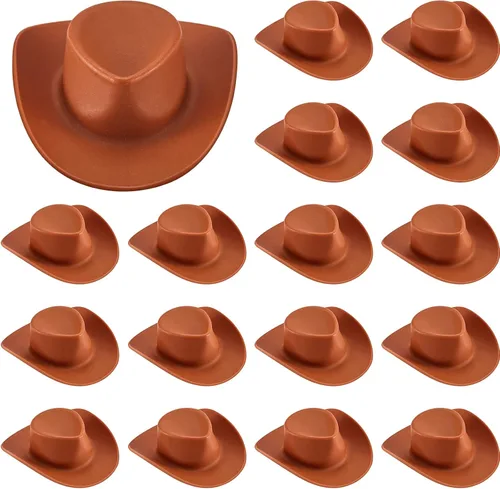 Miniatura 10 de Skylety 20 piezas de sombreros de vaquero y vaquera de plástico en miniatura occidental pequeños para muñecas, lindos sombreros de muñeca