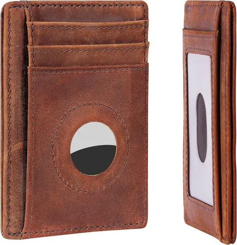 Hawanik - Soporte para localizador de cartera de cuero genuino, delgado minimalista, compatible con localizador Crazy Horse, cuero, versión mejorada.