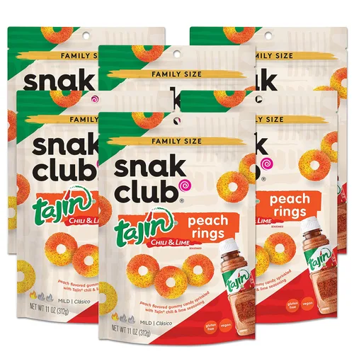 Miniatura 20 de Snak Club Tajin Anillos de Manzana Gomitas de Caramelo, Gomitas de Fruta con Sabor a Chile y Lima, Snacks Leves, Sin Gluten y Veganos, 5 oz Bolsas