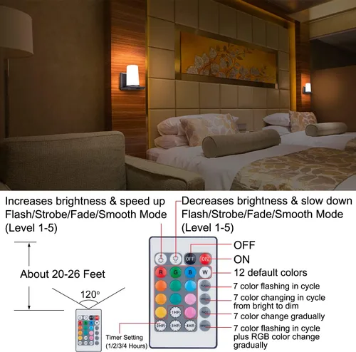 Miniatura 4 de HONWELL Lámpara de pared LED con batería para interiores, multicolor, aplique de pared para iluminación de habitación, luces de palo para hotel