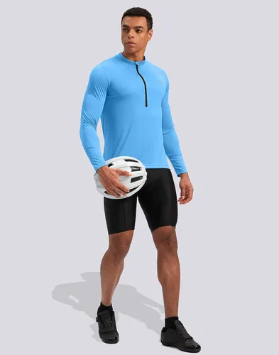 Miniatura 6 de Bikewa Maillot de ciclismo para hombre con 3+1 bolsillos traseros con cremallera, manga larga, absorción de humedad, UPF 50+ media cremallera