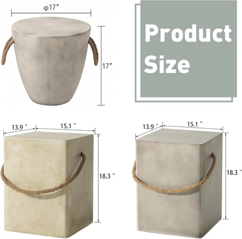 Miniatura 2 de SUNBURY Juego de 2 mesas auxiliares para exteriores, 2 piezas, mesa auxiliar de hormigón para patio, mesa decorativa pequeña de 18 pulgadas de alto