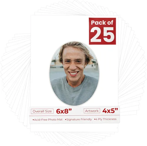 Miniatura 99 de Alfombrilla de 6 x 8 pulgadas, corte biselado para fotos de 4 x 5 pulgadas, diseño ovalado de color gris medio, sin ácidos, mate para proteger tus