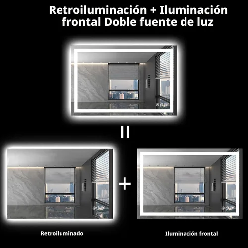 Miniatura 5 de Loaao Espejo de baño con LED y luces, 48 x 32 pulgadas, antiempañamiento, regulable, retroiluminación, luz frontal, espejo de tocador de baño