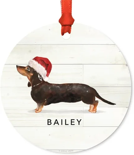 Miniatura 28 de Andaz Press Adorno de Navidad de metal personalizado para perro, perro y mascota, cocker spaniel con sombrero de Papá Noel, 1 paquete, incluye cinta