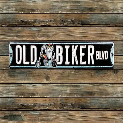 Miniatura 4 de Letrero de metal con texto en inglés "Old Biker Blvd", decoración de pared para el hogar, bar, garaje, 16 x 4 pulgadas