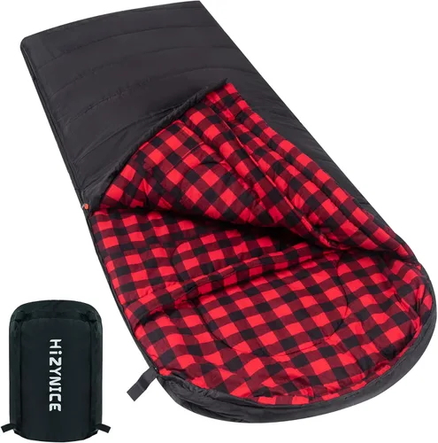 HiZYNICE - Saco de dormir para clima frío 100% franela de algodón XXL para adultos grandes y altos, con bolsa de compresión gratis