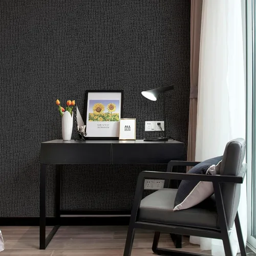 Miniatura 10 de Zeeko Papel tapiz negro para despegar y pegar, 17.3" x 118" pulgadas, papel tapiz extraíble de cocodrilo en relieve, papel de contacto texturizado