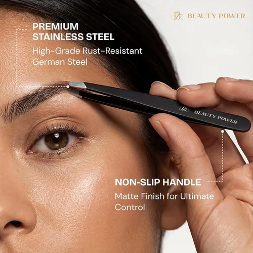 Miniatura 4 de Beauty Power Pinzas Inclinadas Profesionales de Ultra-Precisión para Cabello Facial de Mujer - Acero Inoxidable Alemán, Pinzas para Hombres