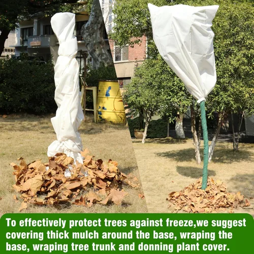 Miniatura 5 de Gardzen Paquete de 5 cubiertas para plantas, protección contra la congelación, cubierta para árbol con cordón, protección de plantas contra