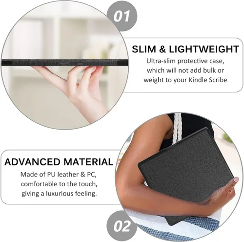 Miniatura 6 de Miimall Funda compatible con Kindle Scribe 2022, piel sintética de alta calidad, con función de encendido/apagado automático y múltiples ángulos