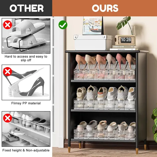 Miniatura 6 de Neprock Organizador de ranuras para zapatos para armario, paquete de 12 apiladores de zapatos acrílicos para un par de zapatos, 3 niveles ajustables