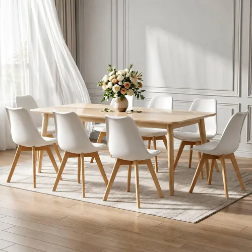 Miniatura 2 de Juego de 8 sillas de comedor, modernas sillas de comedor tapizadas con asiento acolchado de piel sintética, sillas de cocina sin brazos con respaldo