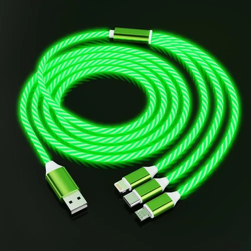 Miniatura 12 de Cable de carga con luz LED que fluye 3 en 1 Lightning/Type C/Micro USB brillante para automóvil para iPhone, cable de carga para automóvil azul