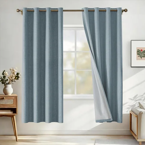 Miniatura 10 de Cortinas de lino 100% opacas para dormitorio, cortinas opacas de 45 pulgadas de largo, cortinas de oscurecimiento de habitación para sala de estar
