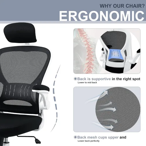 Miniatura 4 de Paquete de 10 sillas de oficina ergonómicas de escritorio, altura ajustable con ruedas, soporte lumbar de malla giratoria para computadora, silla