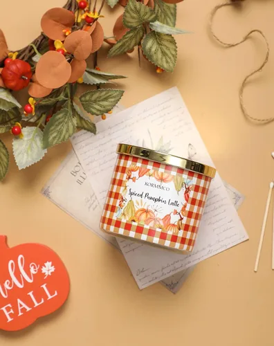 Miniatura 4 de Vela con leche de calabaza especiada, vela perfumada de otoño, vela grande de 3 mechas, 14 onzas