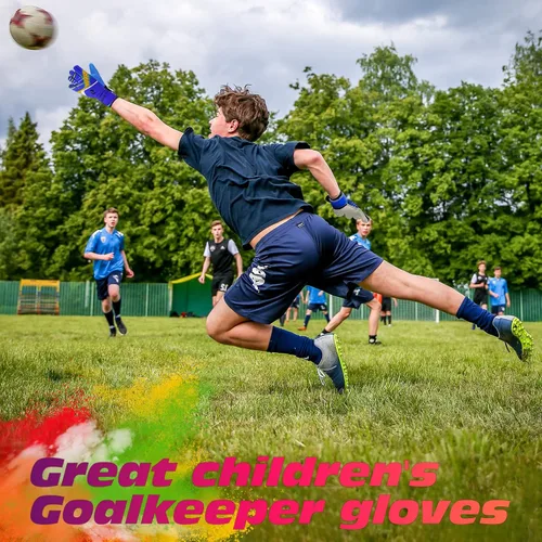 Miniatura 5 de Sportout Guantes de portero para niños, guantes de fútbol con doble protección en la muñeca y material de látex resistente al desgaste y Azul