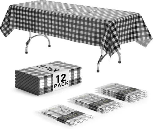 Miniatura 17 de Exquisite Cubierta de Mesa para Picnic - Paquete de 6 Manteles Premium Rectangulares de Plástico - Cubierta de Mesa para BBQ a Cuadros Negro