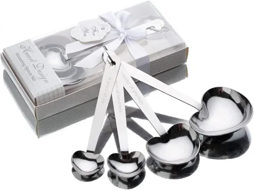 Juego de 4 cucharas medidoras plateadas en forma de corazón, cucharas medidoras de cocina de acero inoxidable, para fiestas, despedidas de soltera,